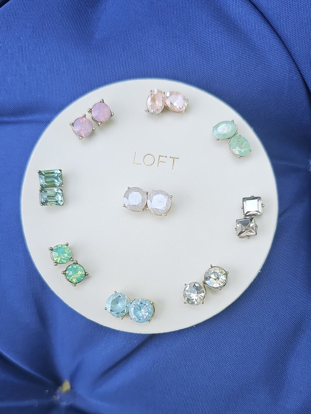 LOFT Pastel Crystal Stud Earring Set - Pink, Mint, Aqua, Light Blue, Clear, Gray